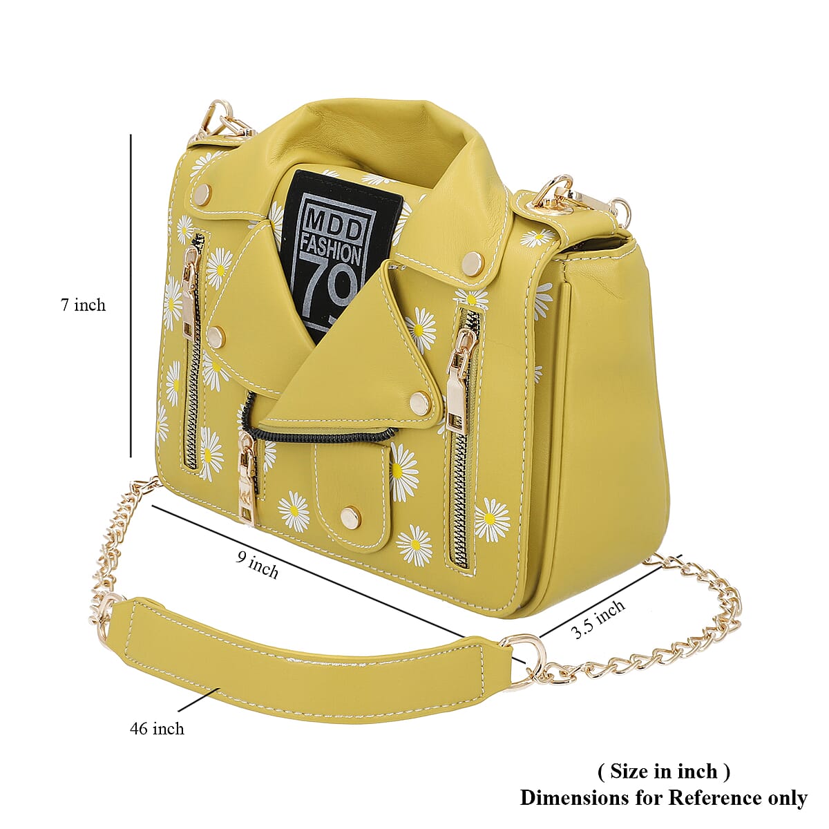 Yellow with Daisy Faux Leather Jacket Crossbody Bag with Shoulder Strap image number 4