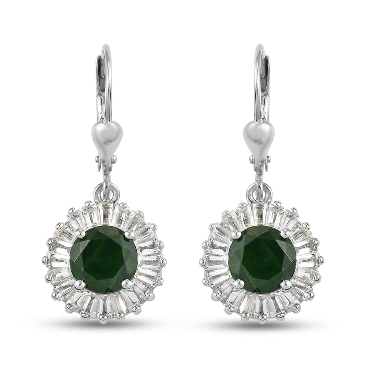 Natural Chrome Diopside and White Topaz Earrings in Platinum Over Sterling Silver 4.35 ctw image number 0