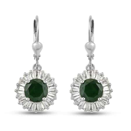 Natural Chrome Diopside and White Topaz Earrings in Platinum Over Sterling Silver 4.35 ctw image number 0