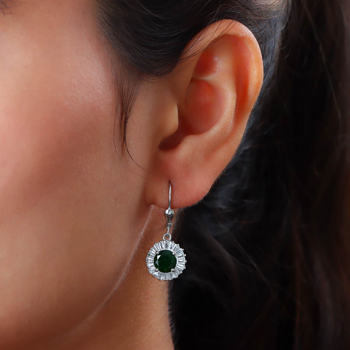 Natural Chrome Diopside and White Topaz Earrings in Platinum Over Sterling Silver 4.35 ctw image number 2