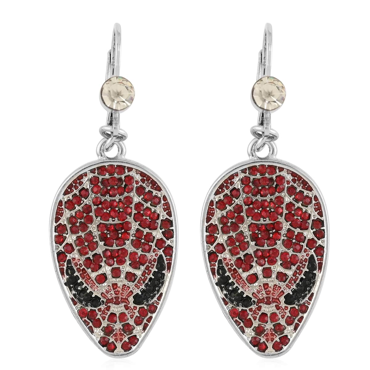 Marvel Simulated Ruby Red Pave Spiderman Earrings in Silvertone image number 0