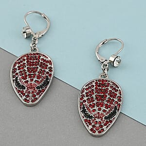 Marvel Simulated Ruby Red Pave Spiderman Earrings in Silvertone