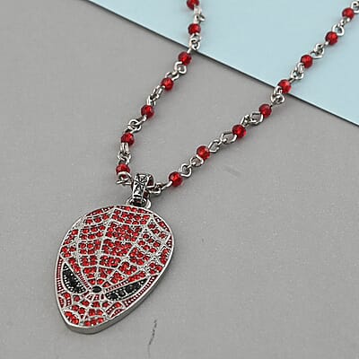MARVEL Simulated Ruby Crystal Necklace 18 Inches in Silvertone