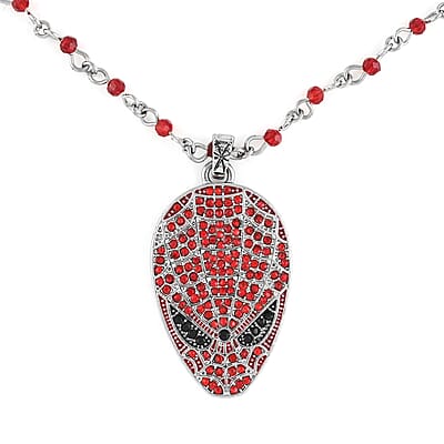 MARVEL Simulated Ruby Crystal Necklace 18 Inches in Silvertone
