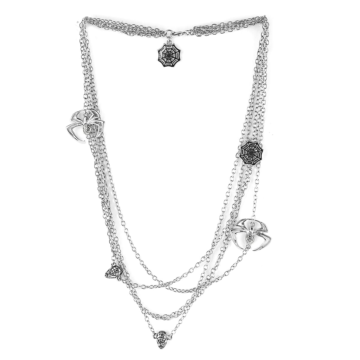MARVEL Simulated Diamond Spider-Man Multi-Chain Necklace with Spider Head and Spider Charms (18 Inches in Silvertone image number 2