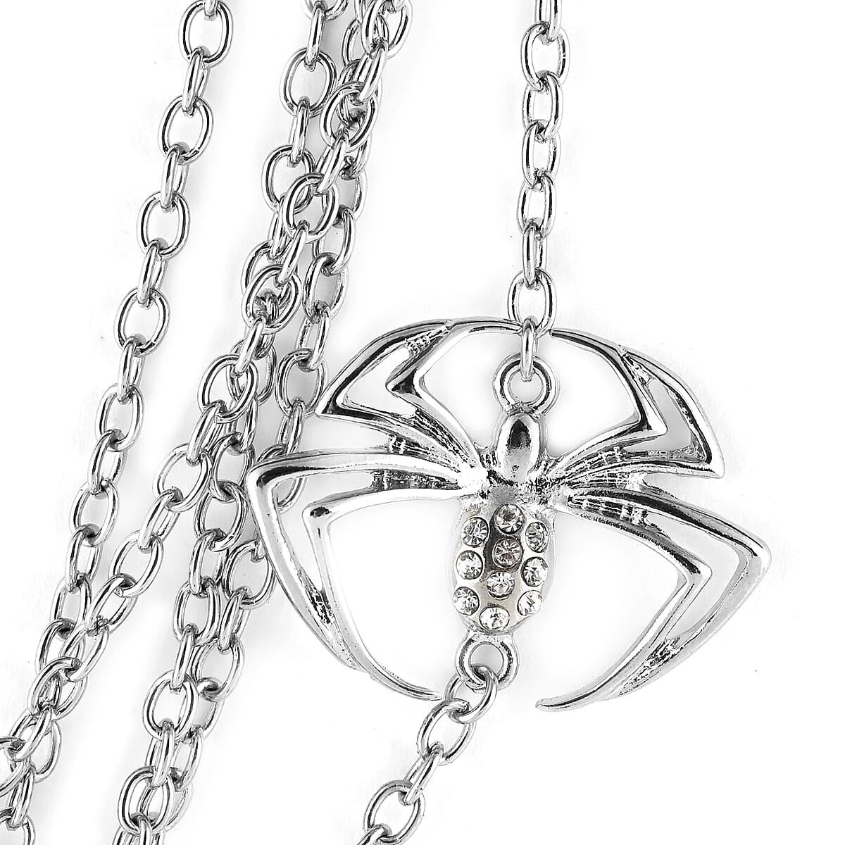 MARVEL Simulated Diamond Spider-Man Multi-Chain Necklace with Spider Head and Spider Charms (18 Inches in Silvertone image number 3