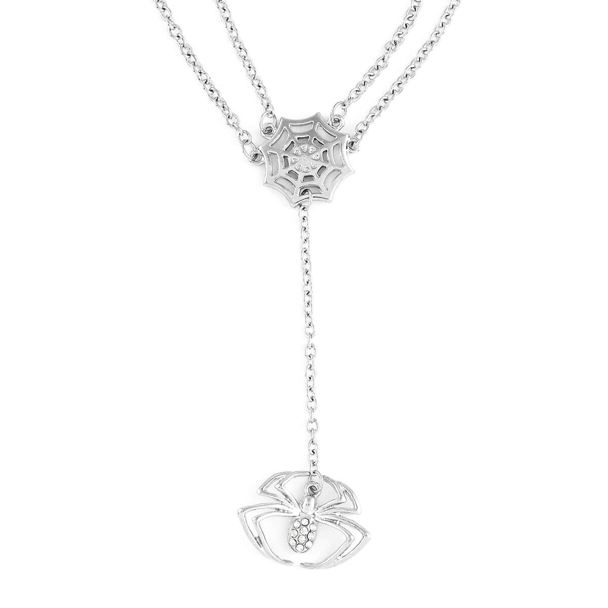 MARVEL Simulated Diamond Spider-Man Lariat Spider Necklace (16 Inches) in Silvertone image number 2