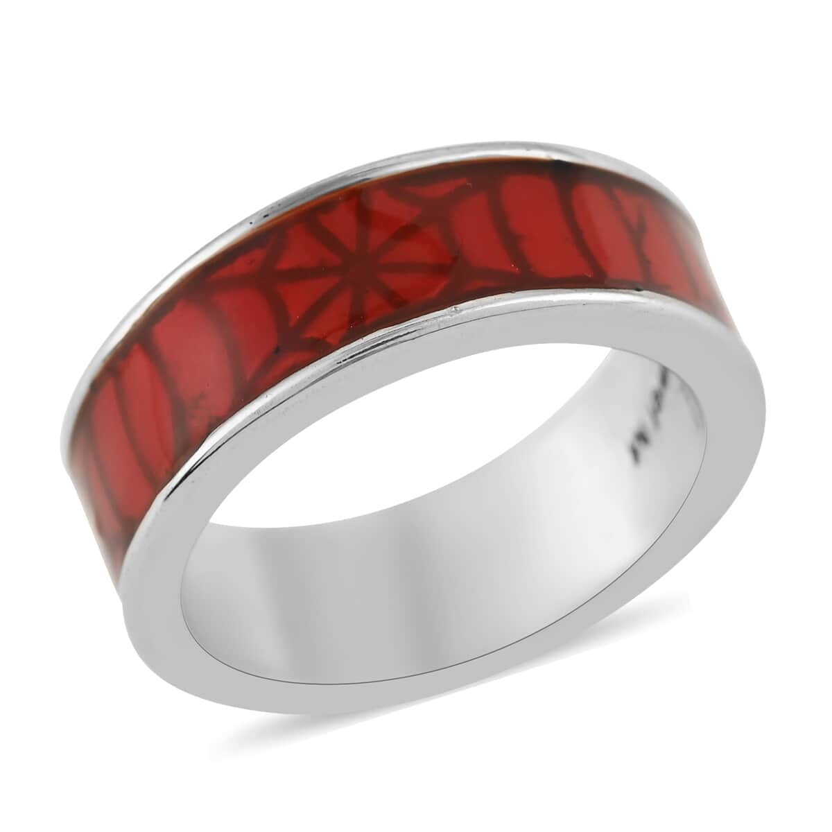 MARVEL Spider-Man Red Enameled Web Ring in Silvertone (Size 7.5) image number 0