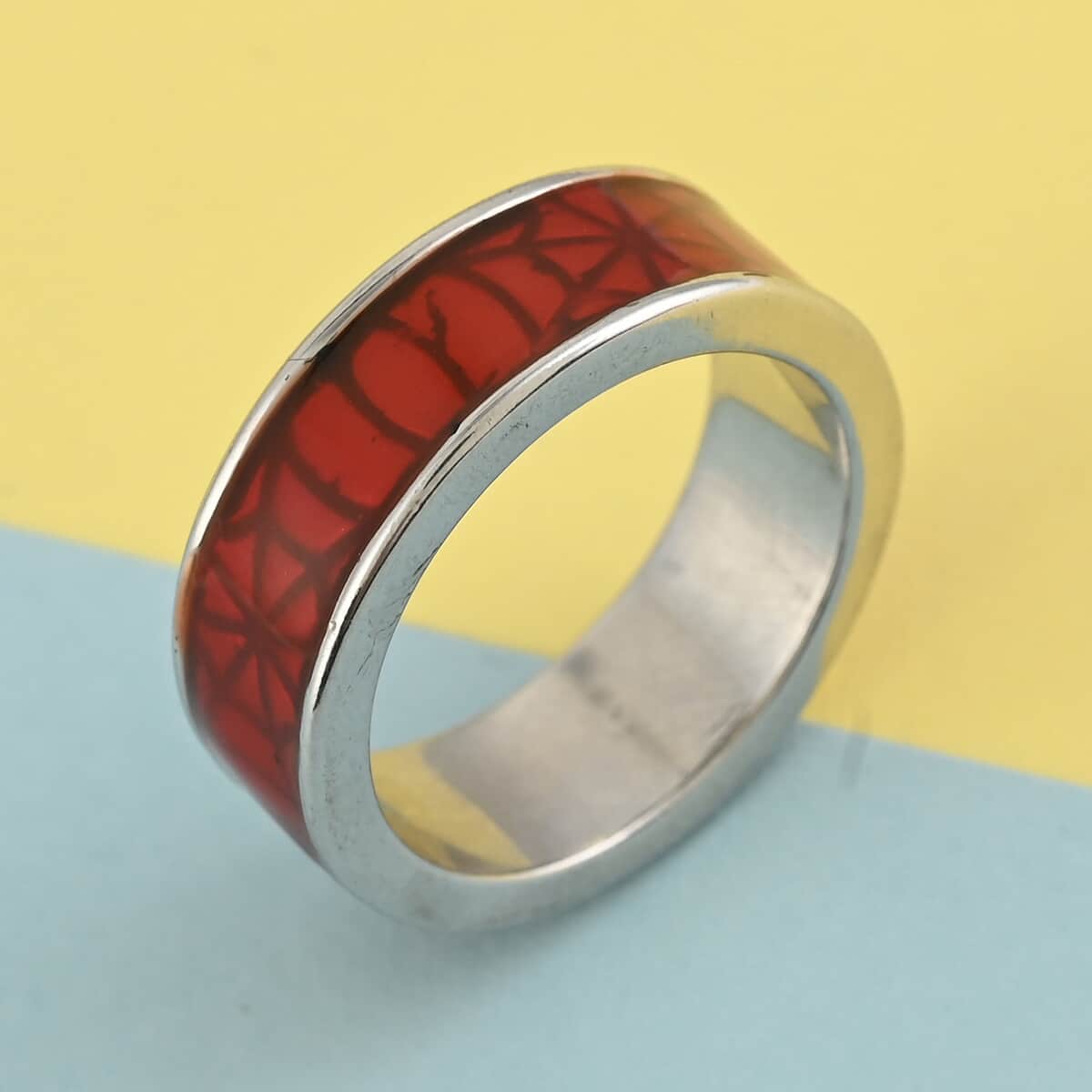 MARVEL Spider-Man Red Enameled Web Ring in Silvertone (Size 7.5) image number 1