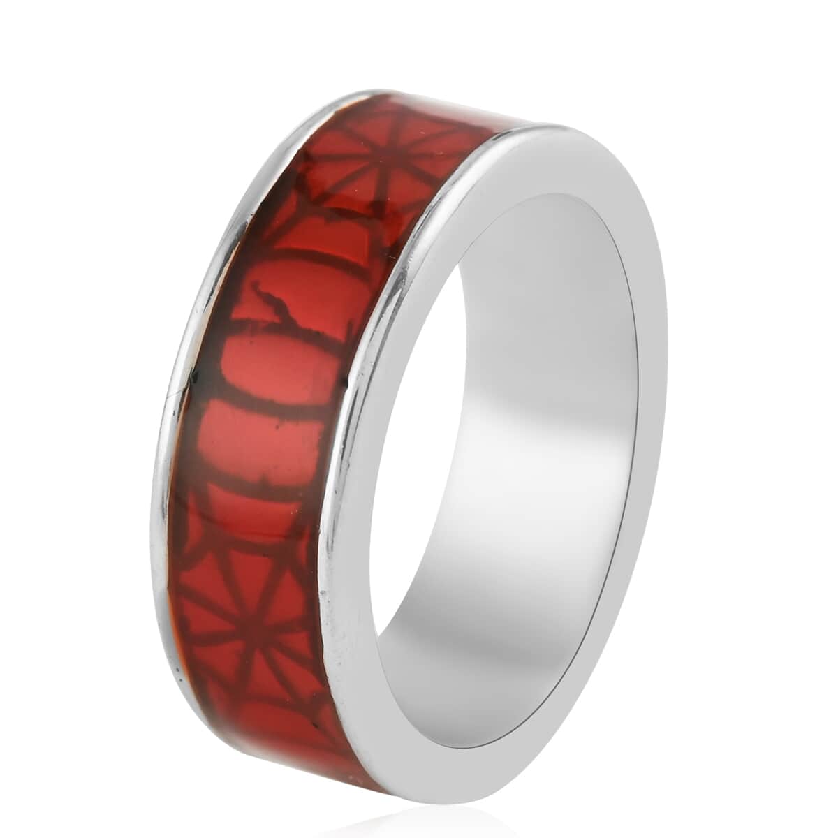 MARVEL Spider-Man Red Enameled Web Ring in Silvertone (Size 7.5) image number 3