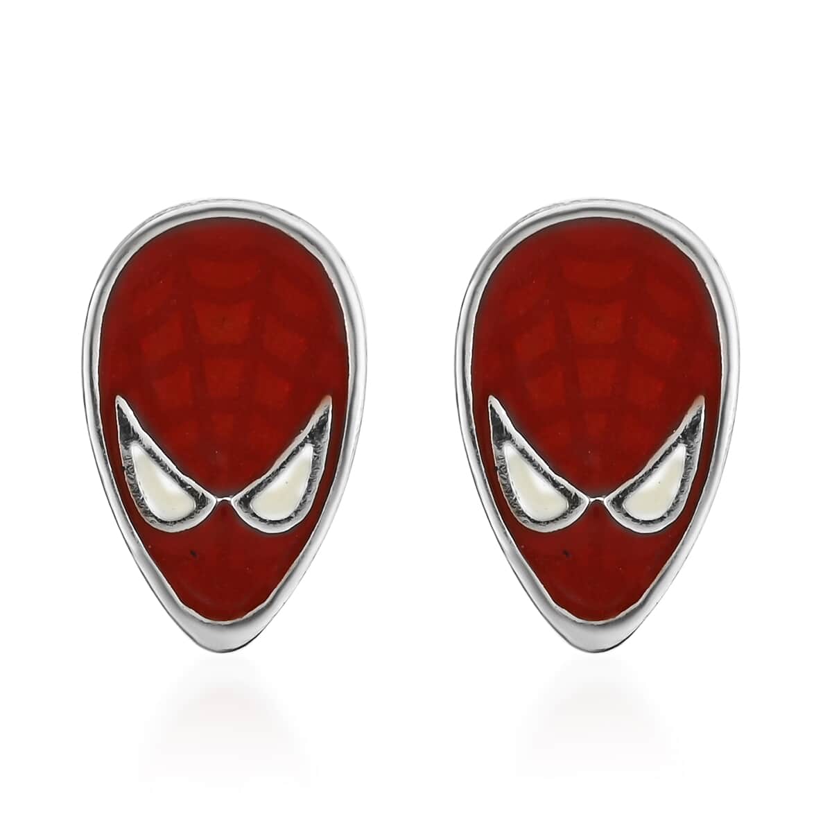 Marvel Spider-Man Red Enamel Face Stud Earrings in Silvertone image number 0
