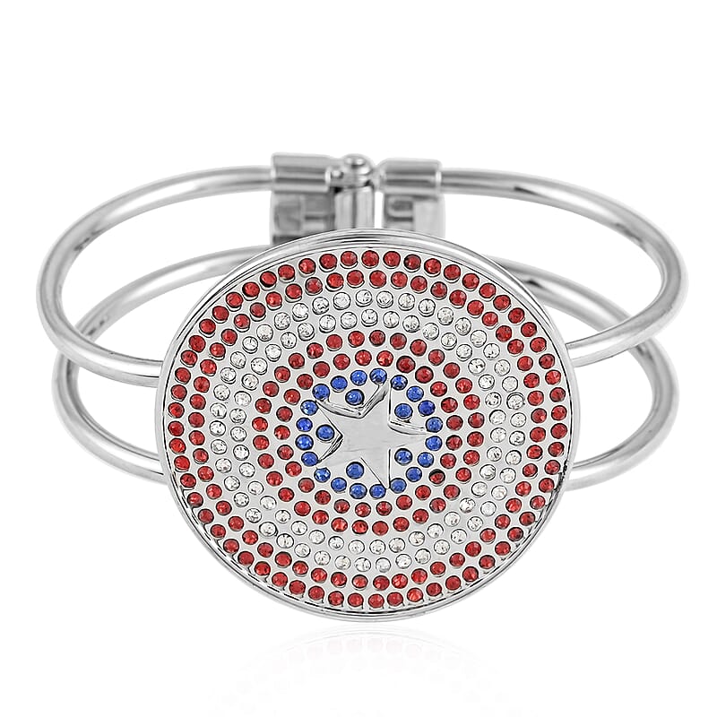 MARVEL Simulated Diamond Captain America Multi Crystal Bangle Bracelet in Silvertone (7.50 In)