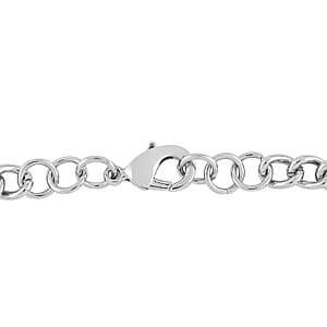 Simulated Diamond and Enameled Captain America Figaro Shield Bracelet in Silvertone (7.00 In)