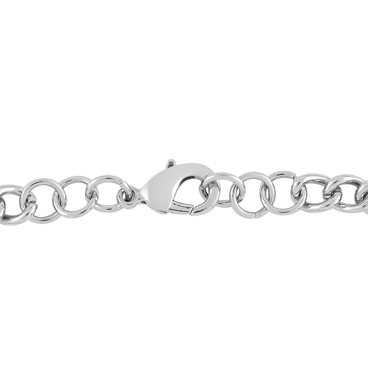Simulated Diamond and Enameled Captain America Figaro Shield Bracelet in Silvertone (7.00 In) image number 2