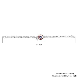 Simulated Diamond and Enameled Captain America Figaro Shield Bracelet in Silvertone (7.00 In)