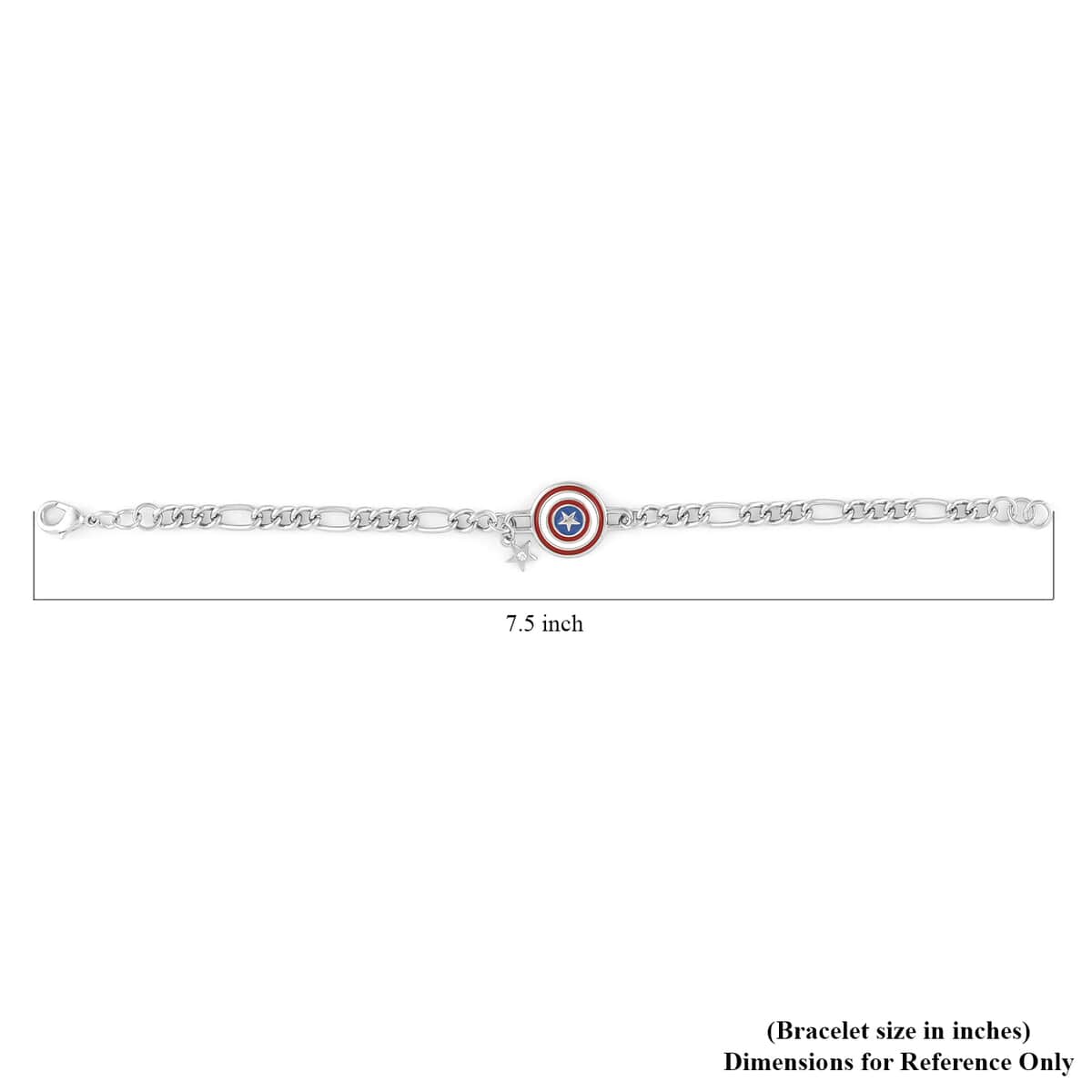 Simulated Diamond and Enameled Captain America Figaro Shield Bracelet in Silvertone (7.00 In) image number 3