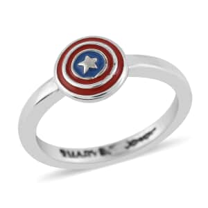 Marvel Captain America Shield Enameled Ring in Silvertone (Size 7.0)