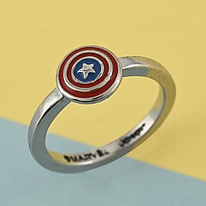 Marvel Captain America Shield Enameled Ring in Silvertone (Size 7.0)