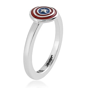 Marvel Captain America Shield Enameled Ring in Silvertone (Size 7.0)
