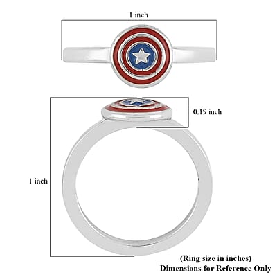 Marvel Captain America Shield Enameled Ring in Silvertone (Size 7.0)