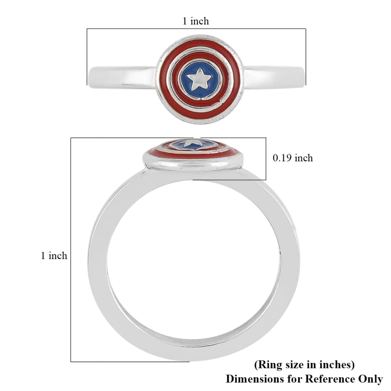 Marvel Captain America Shield Enameled Ring in Silvertone (Size 7.0)