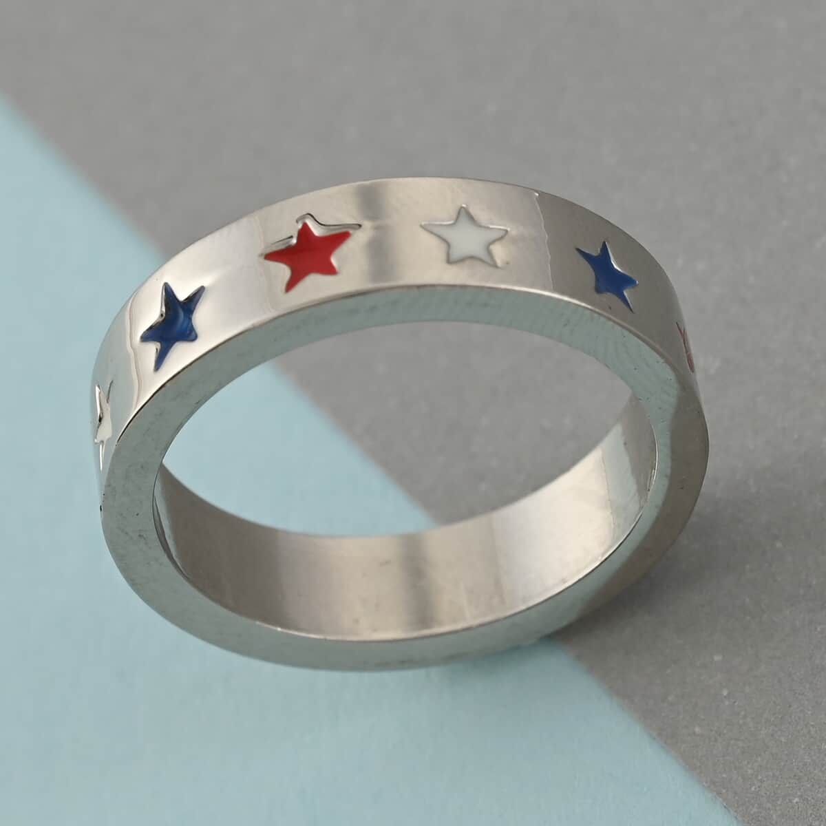 MARVEL Captain America Multi-Color Star Ring in Silvertone image number 1