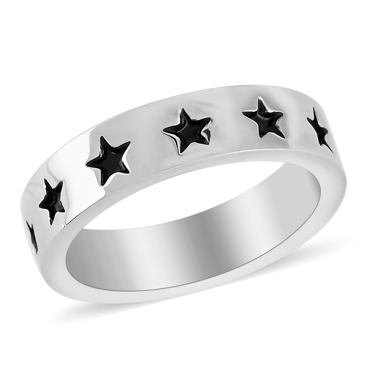 MARVEL Captain America Black Enameled Star Ring in Silvertone (Size 7.0)