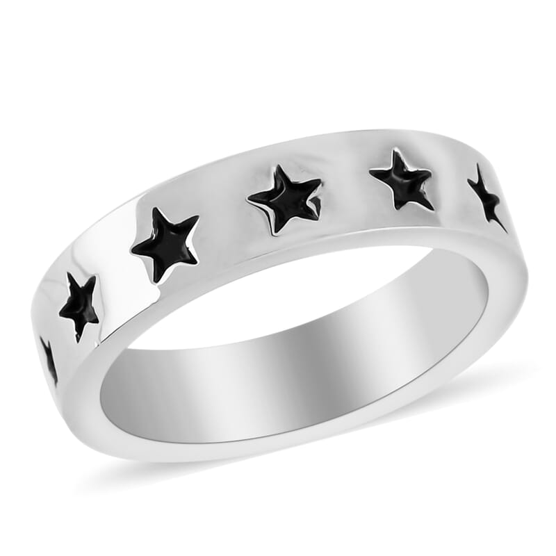 MARVEL Captain America Black Enameled Star Ring in Silvertone (Size 7.0)