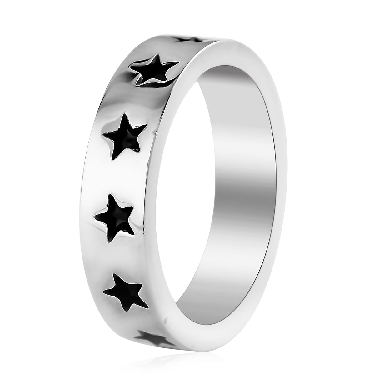 MARVEL Captain America Black Enameled Star Ring in Silvertone (Size 7.0)