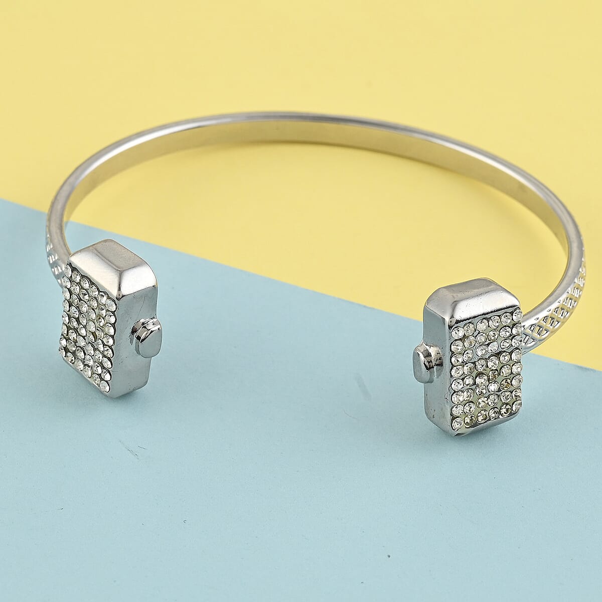 MARVEL Simulated Diamond Thor Crystal Hammer Cuff Bracelet in Silvertone (6.25 In) image number 1