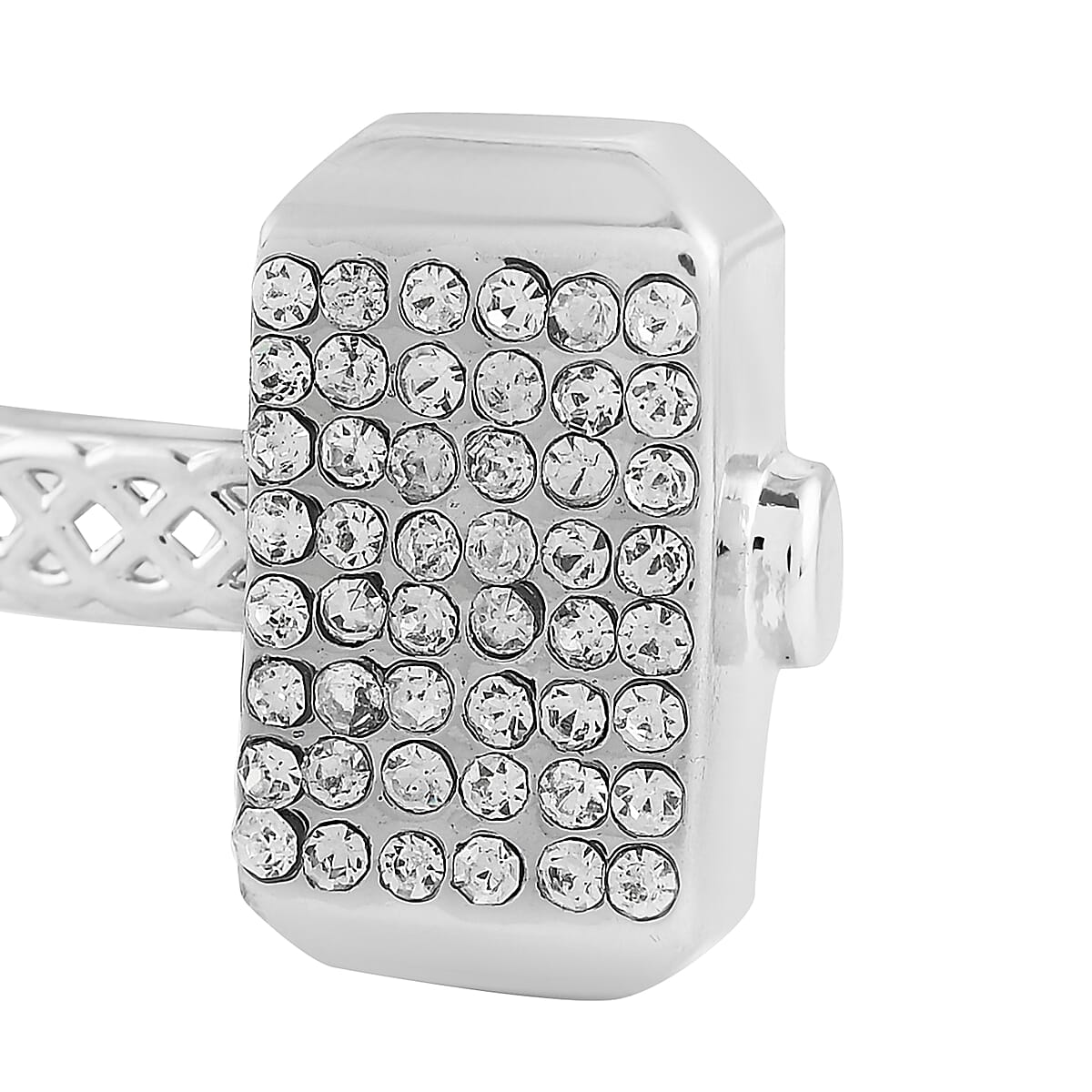 MARVEL Simulated Diamond Thor Crystal Hammer Cuff Bracelet in Silvertone (6.25 In) image number 2
