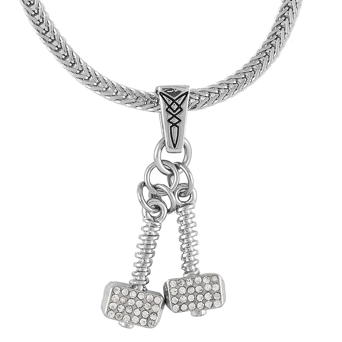 MARVEL Simulated Diamond Thor Dangle Crystal Hammer Necklace 18 Inches in Silvertone