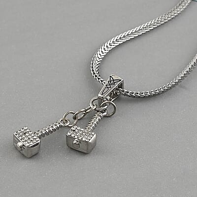 MARVEL Simulated Diamond Thor Dangle Crystal Hammer Necklace 18 Inches in Silvertone