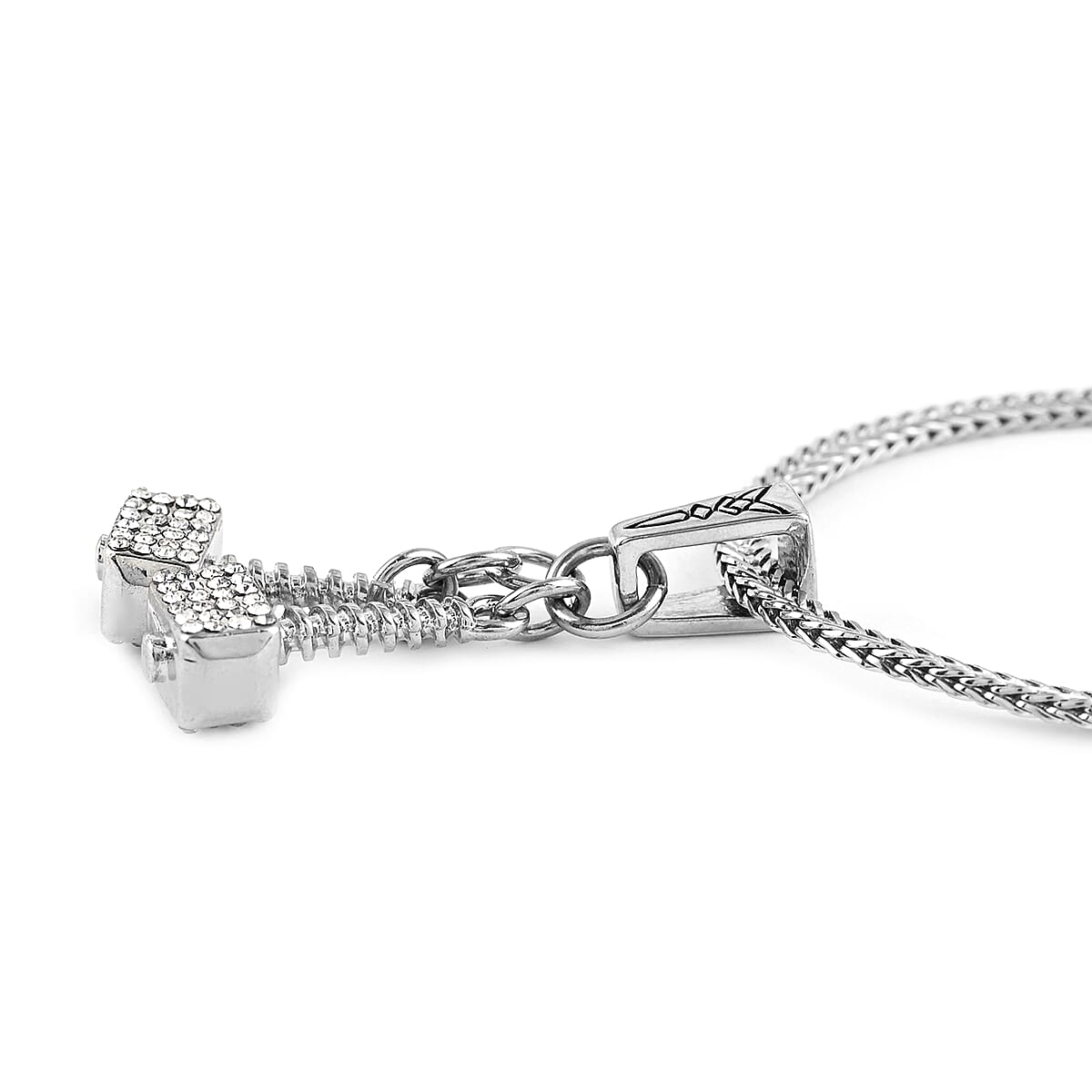 MARVEL Simulated Diamond Thor Dangle Crystal Hammer Necklace 18 Inches in Silvertone