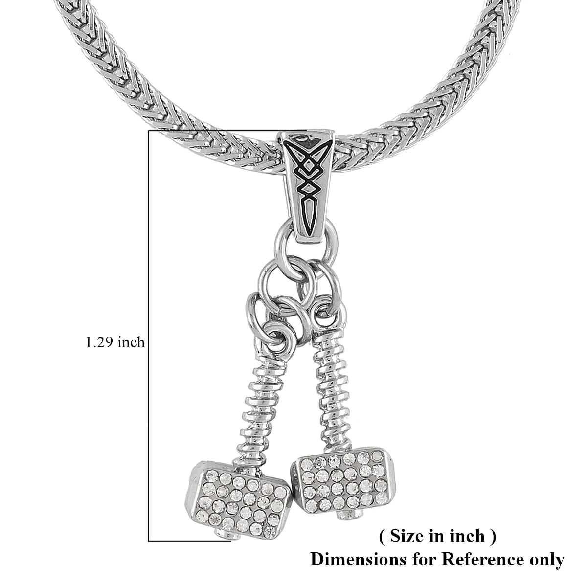 MARVEL Simulated Diamond Thor Dangle Crystal Hammer Necklace 18 Inches in Silvertone