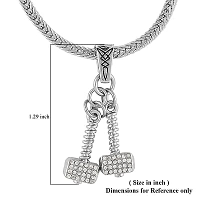 MARVEL Simulated Diamond Thor Dangle Crystal Hammer Necklace 18 Inches in Silvertone