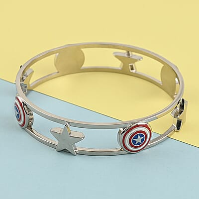 Captain America Bangle Bracelet in Silvertone (7.50 In)