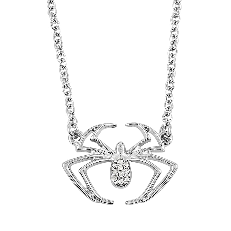 Marvel Simulated Diamond Spider Necklace in Silvertone 17.5 Inches