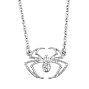 Marvel Simulated Diamond Spider Necklace 17.5 Inches in Silvertone