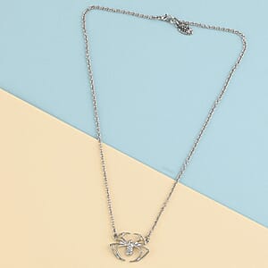 Marvel Simulated Diamond Spider Necklace in Silvertone 17.5 Inches