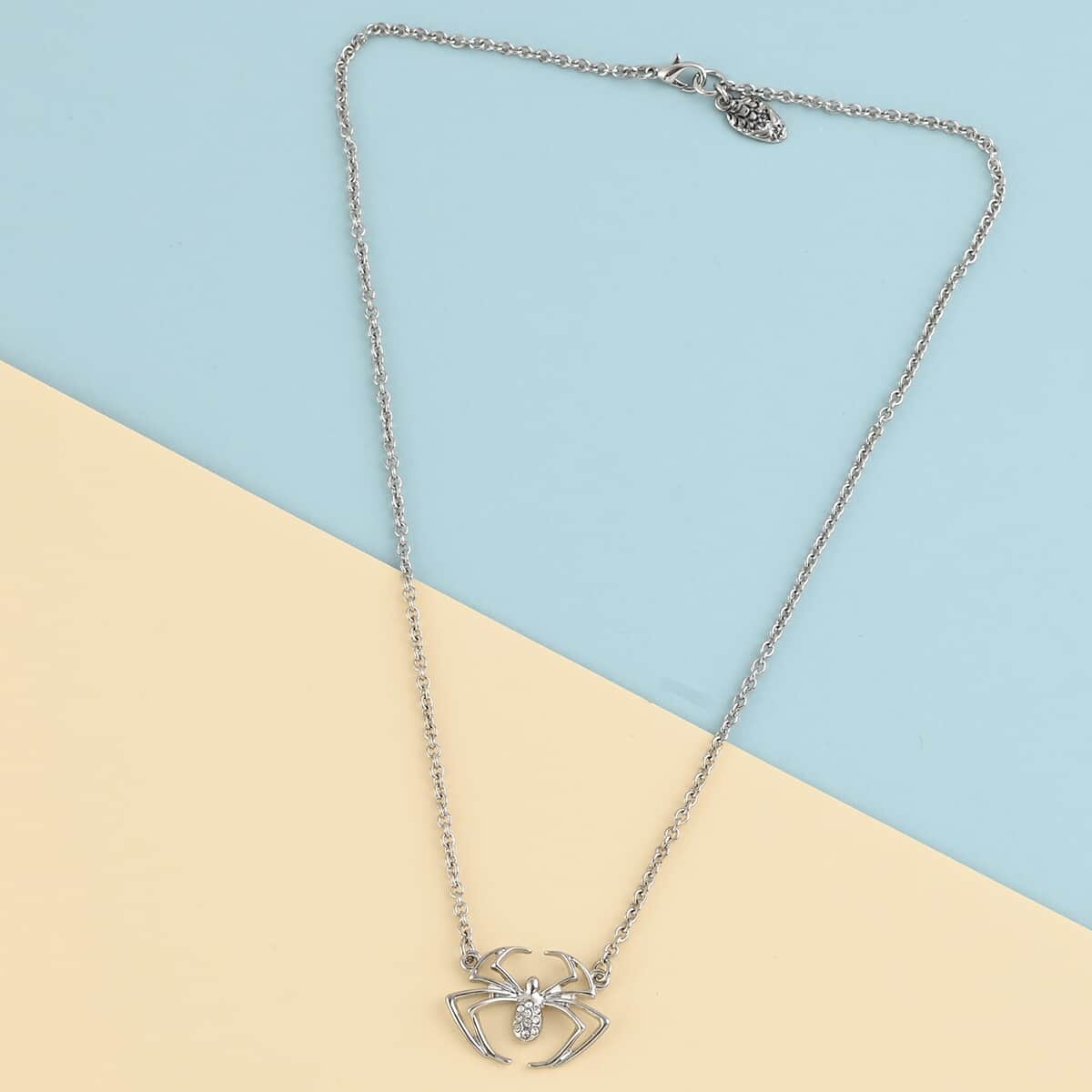 Marvel Simulated Diamond Spider Necklace 17.5 Inches in Silvertone image number 1