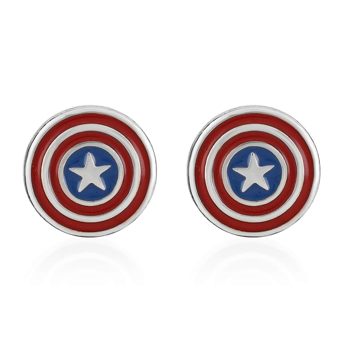 MARVEL Enameled Captain America Stud Earrings in Silvertone image number 0