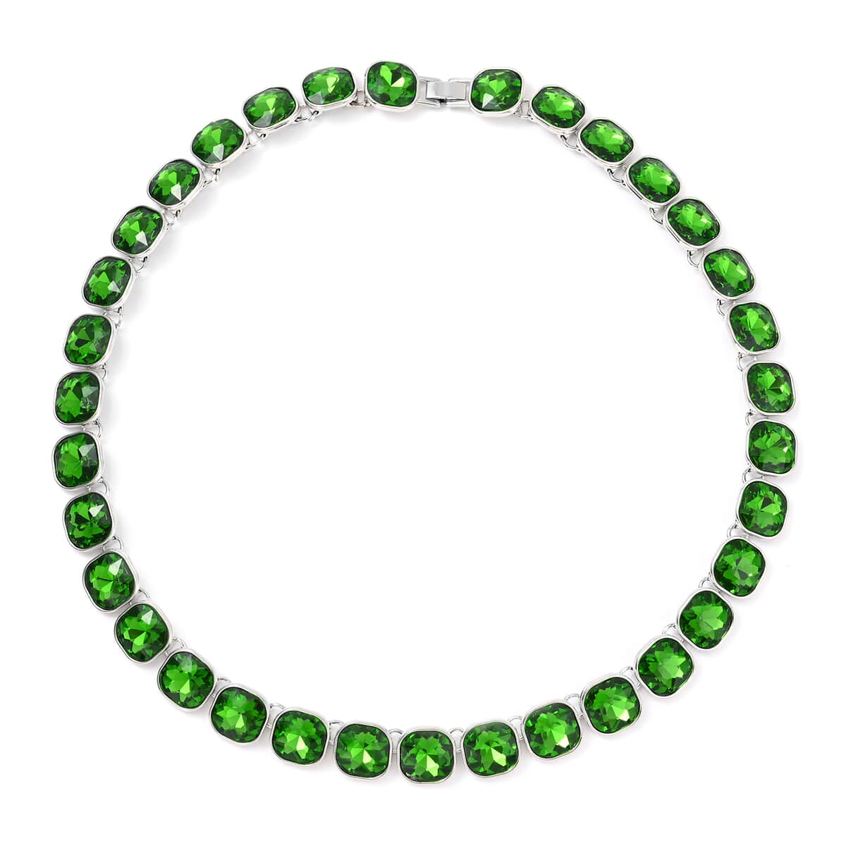 Simulated Green Emerald Tennis Necklace 20 Inches in Silvertone image number 0