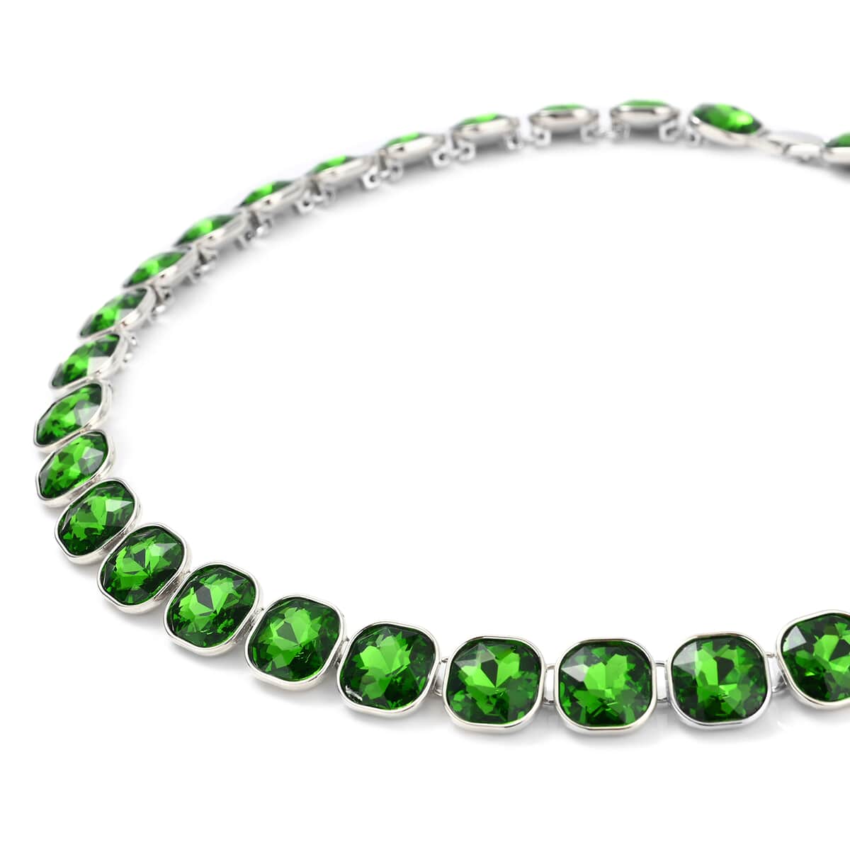 Simulated Green Emerald Tennis Necklace 20 Inches in Silvertone image number 2