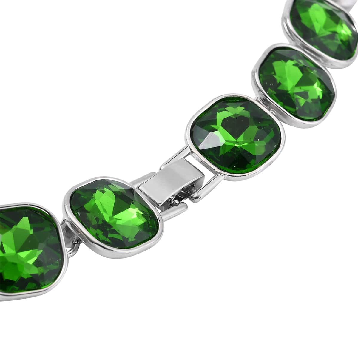 Simulated Green Emerald Tennis Necklace 20 Inches in Silvertone image number 4