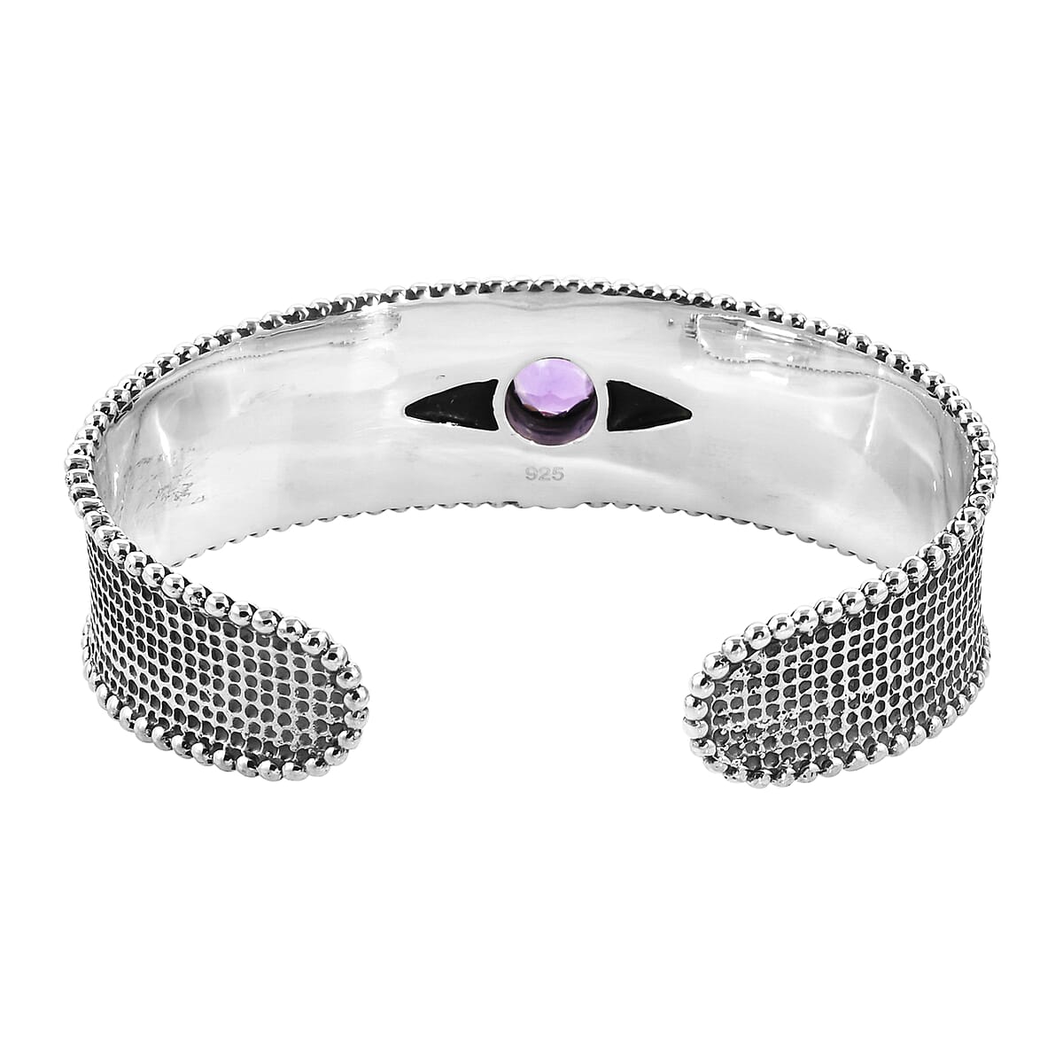 Bali Legacy Amethyst and Abalone Shell Evil Eye Protector Cuff Bracelet in Sterling Silver 1.25 ctw image number 4