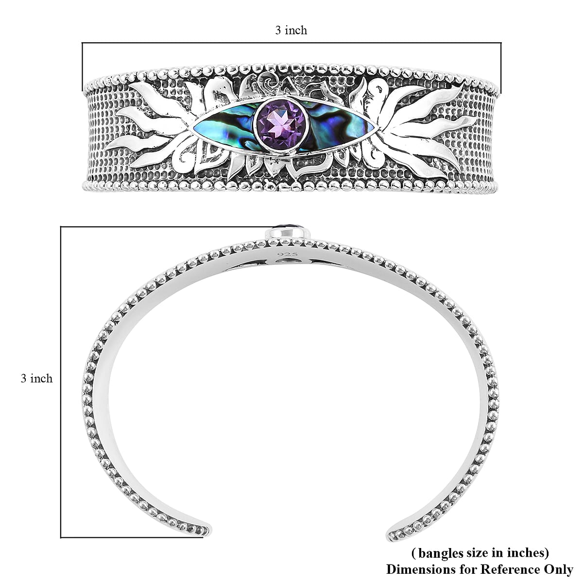 Bali Legacy Amethyst and Abalone Shell Evil Eye Protector Cuff Bracelet in Sterling Silver 1.25 ctw image number 5