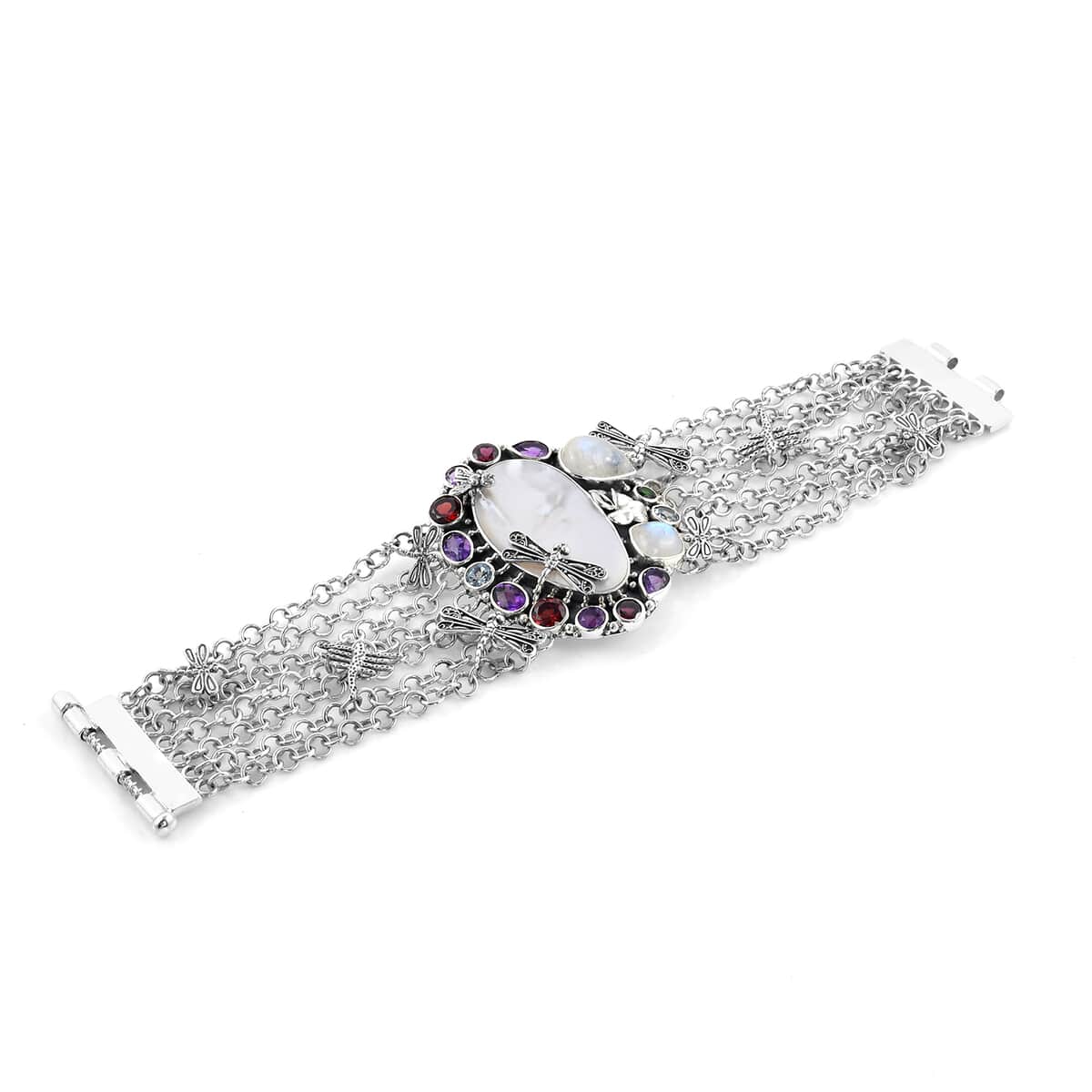 BALI LEGACY Mother Of Pearl and Multi Gemstone Bracelet in Sterling Silver (7.25 In) 58 Grams 18.80 ctw image number 0