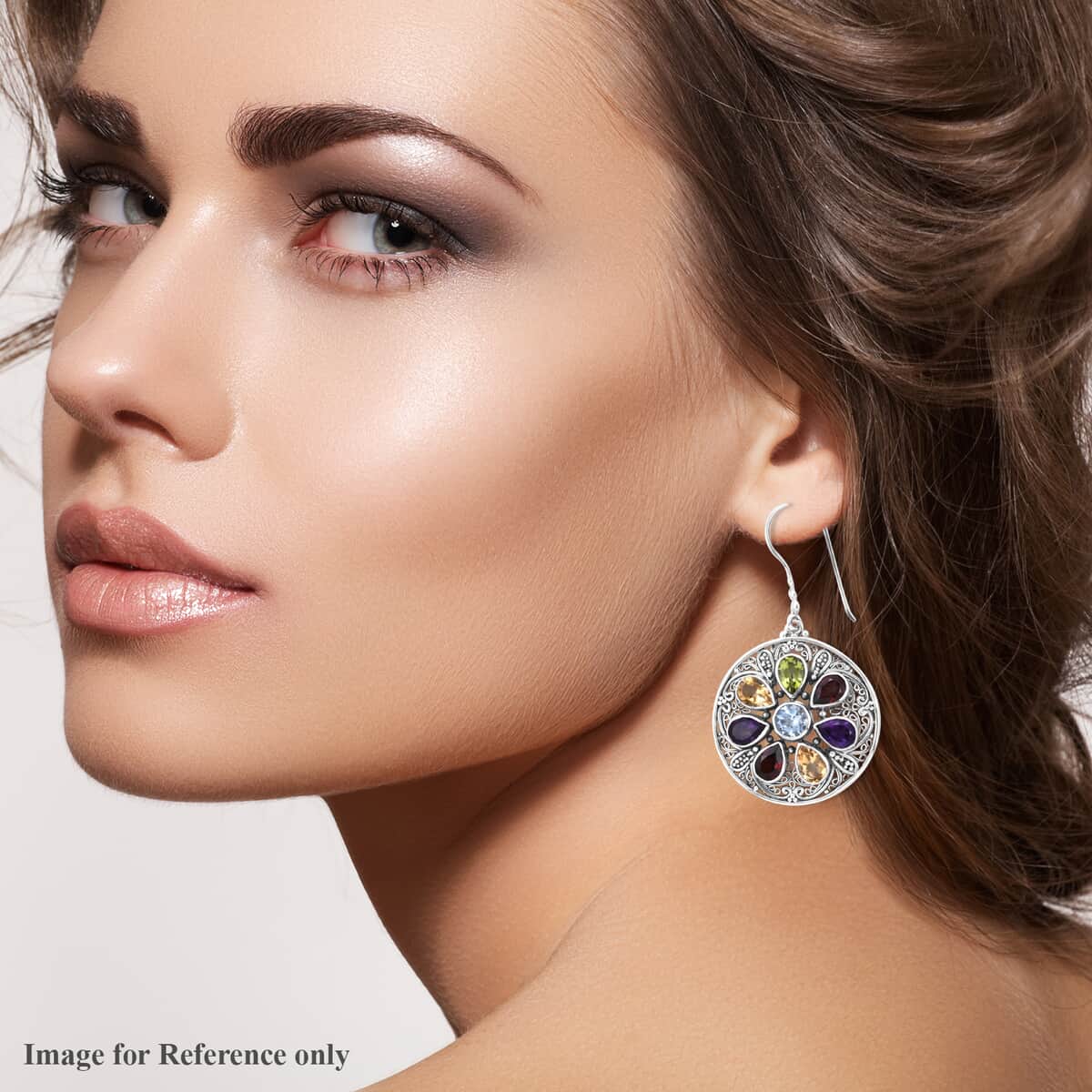 Bali Legacy Multi Gemstone Floral Earrings in Sterling Silver 13.40 ctw image number 2