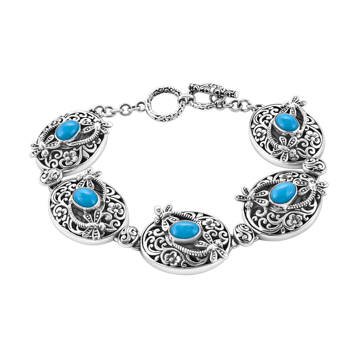 Bali Legacy Sleeping Beauty Turquoise Dragonfly Toggle Clasp Bracelet in Sterling Silver (7.50 In) 5.50 ctw image number 0